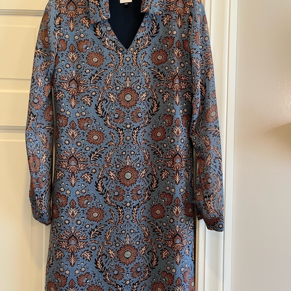 CAbi Floral Long Sleeve Dress in Blue and Brown